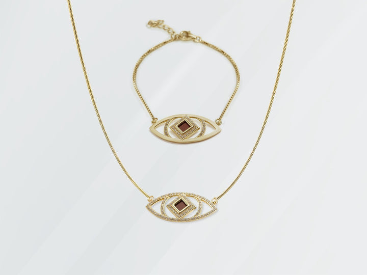 Evil eye set necklace and bracelet 18K Gold / Sterling Silver