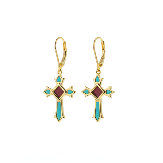 Celestial Cross Larimar Earrings