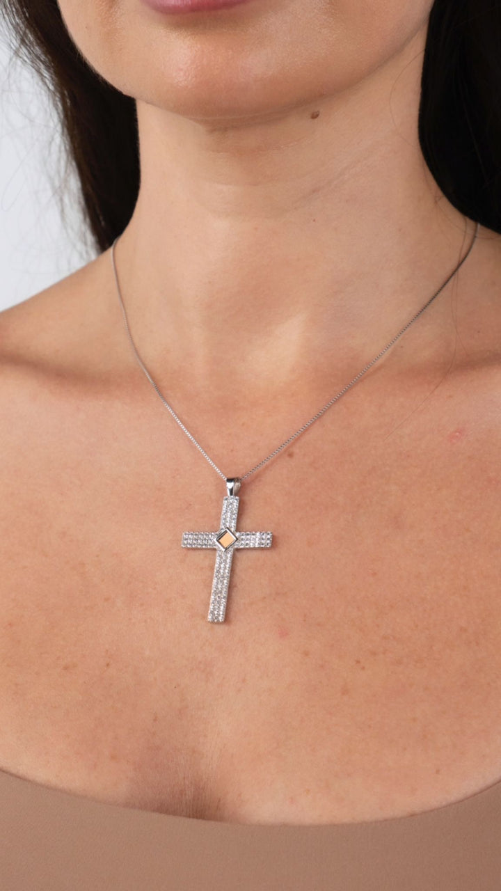 Gemstone Cross Necklace - 18K Gold / Sterling Silver