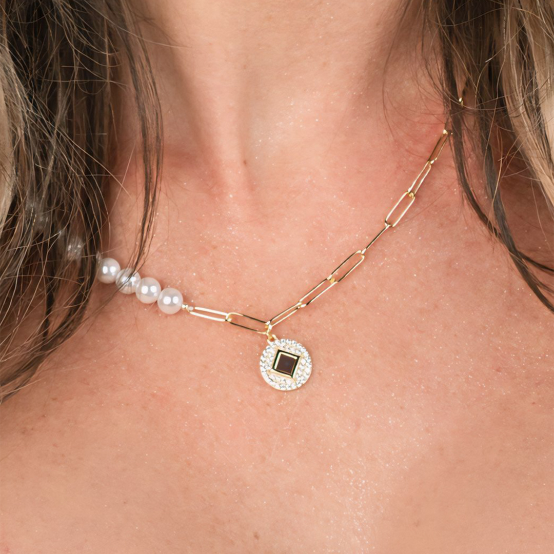 Graceful Harmony Half Link Pearl Bracelet & Necklace Set