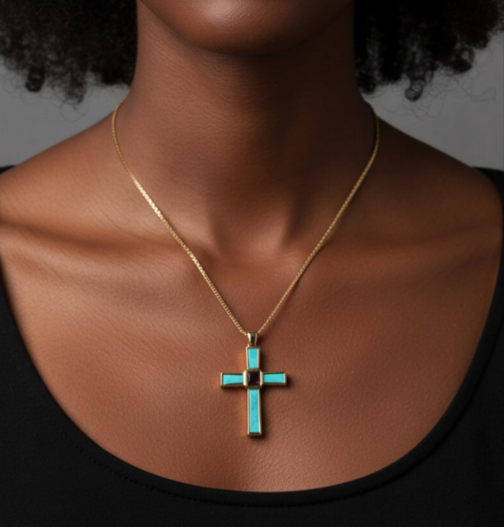 Holy World Larimar Cross Necklace