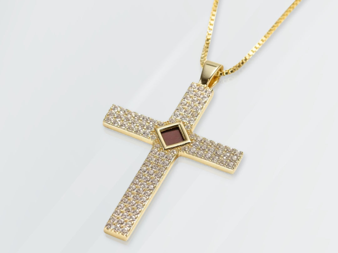 Gemstone Cross Necklace - 18K Gold / Sterling Silver