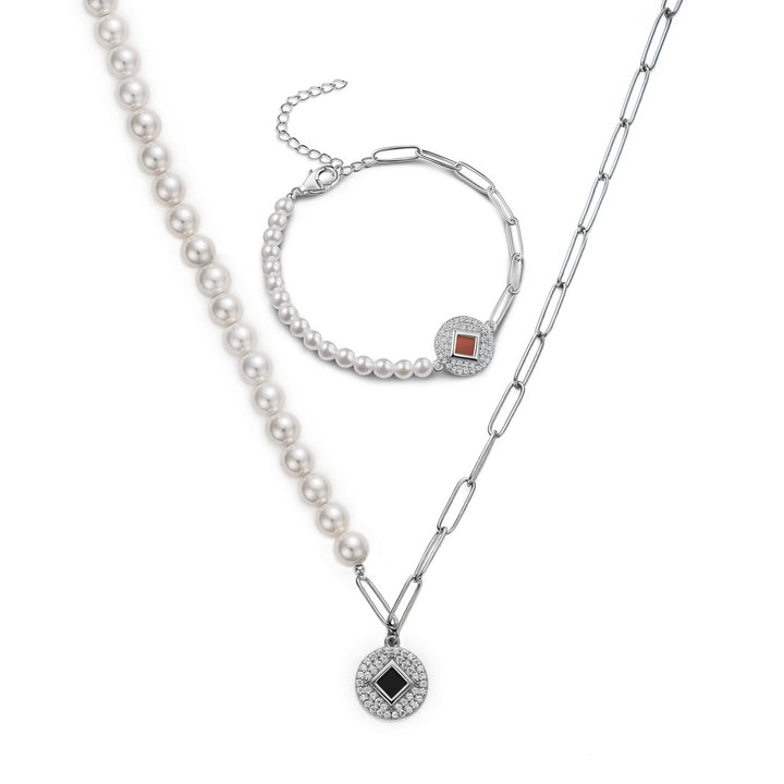 Graceful Harmony Half Link Pearl Bracelet & Necklace Set