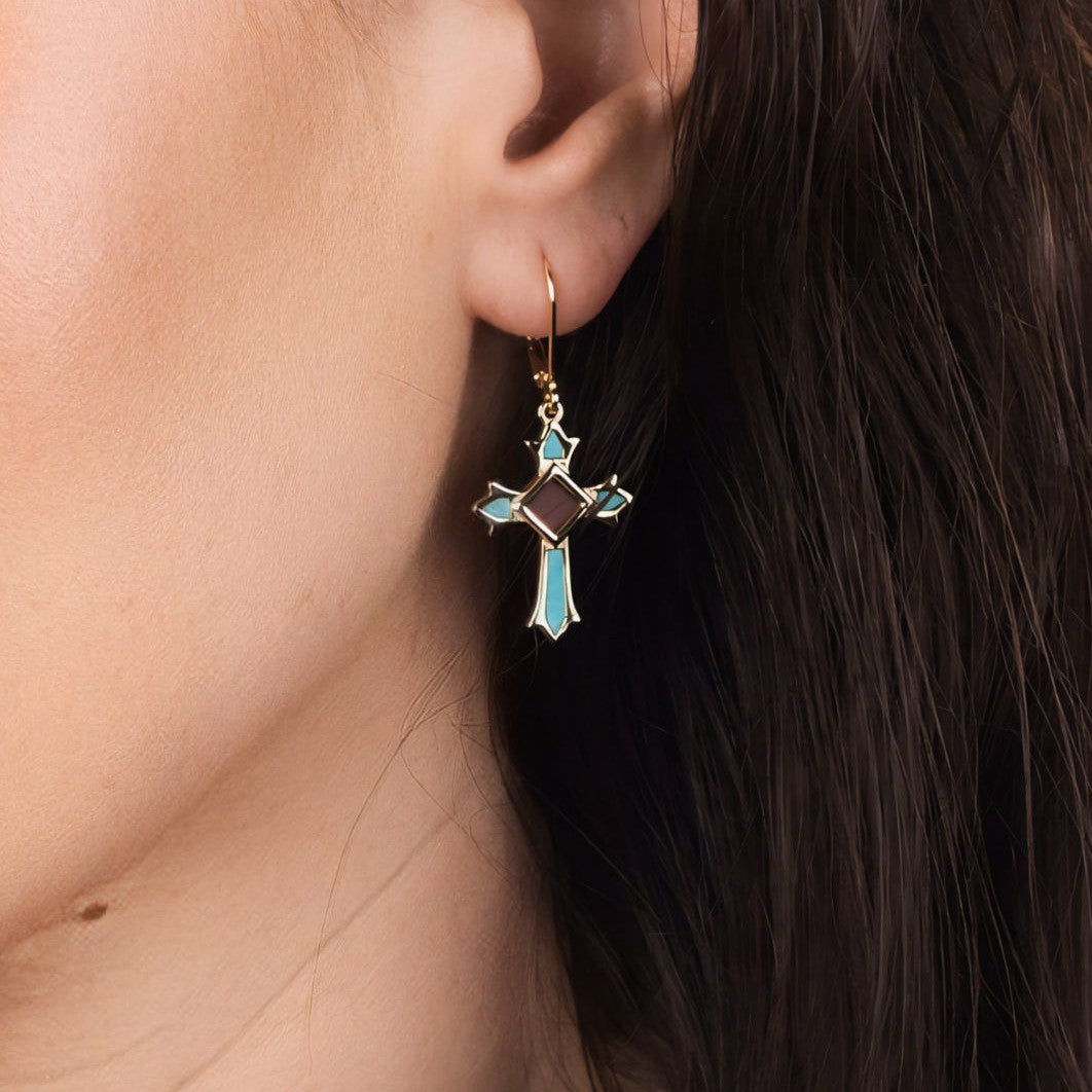 Celestial Cross Larimar Earrings
