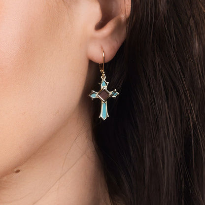 Celestial Cross Larimar Earrings