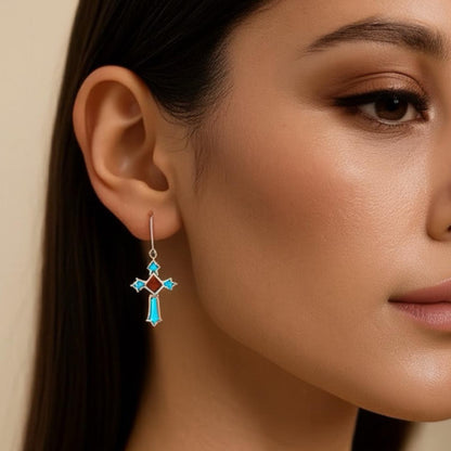 Celestial Cross Larimar Earrings