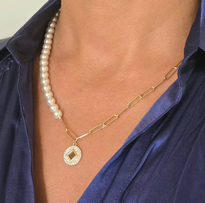 Graceful Harmony Half Link Pearl Necklace