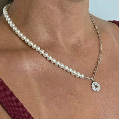 Graceful Harmony Half Link Pearl Necklace