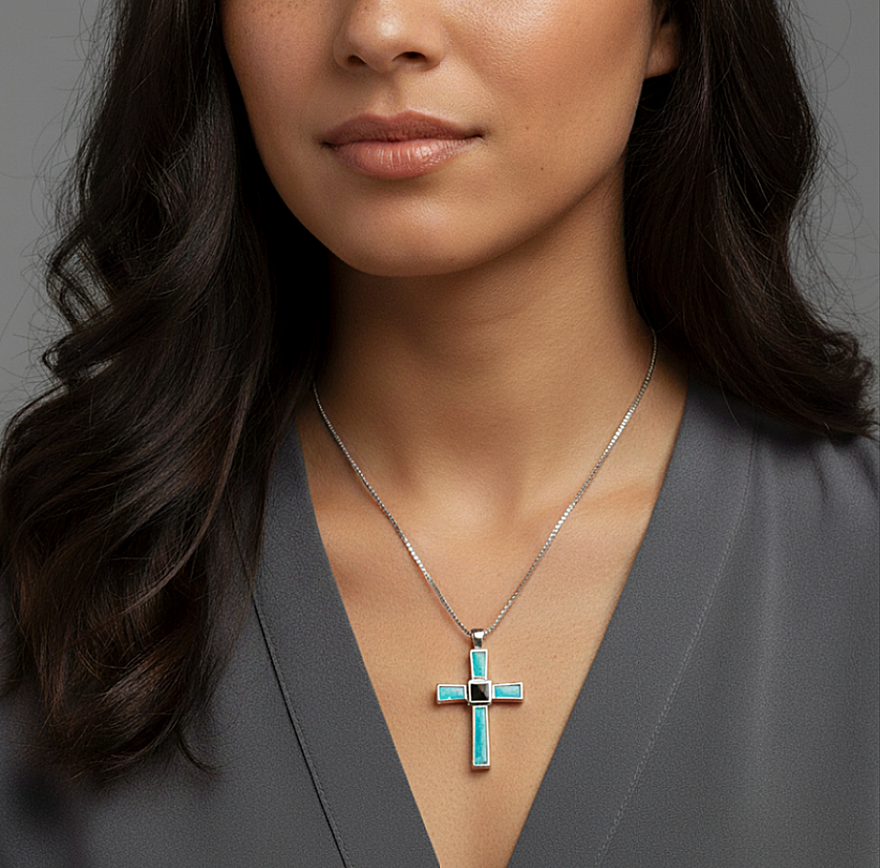 Holy World Larimar Cross Necklace