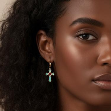 Celestial Cross Larimar Earrings