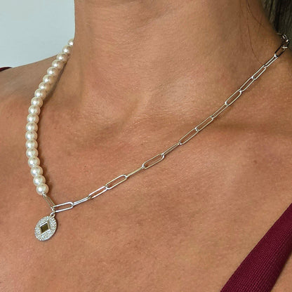 Graceful Harmony Half Link Pearl Necklace