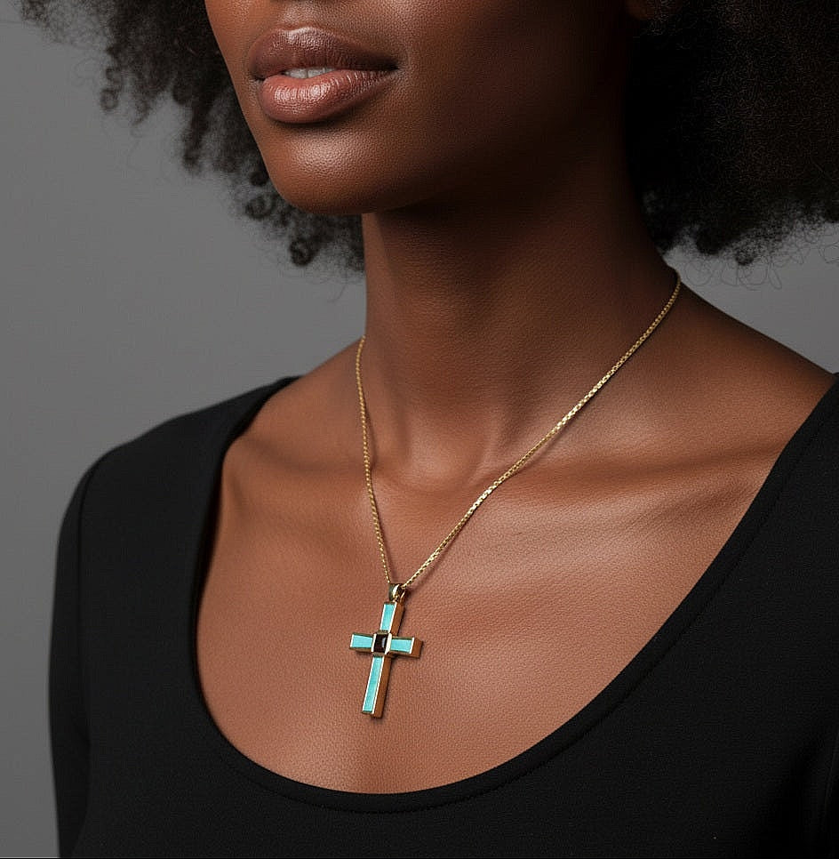 Holy World Larimar Cross Necklace