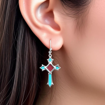 Celestial Cross Larimar Earrings