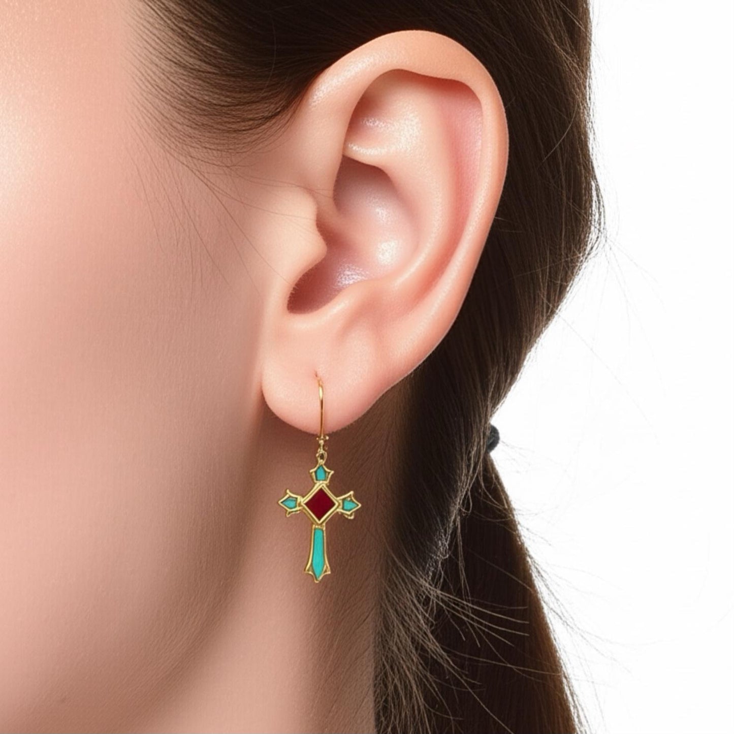 Celestial Cross Larimar Earrings