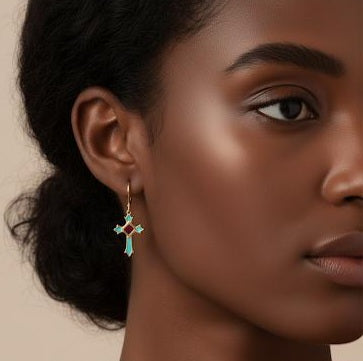 Celestial Cross Larimar Earrings