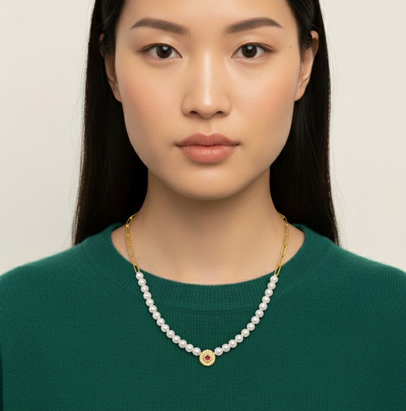 Half Link Pearl necklace