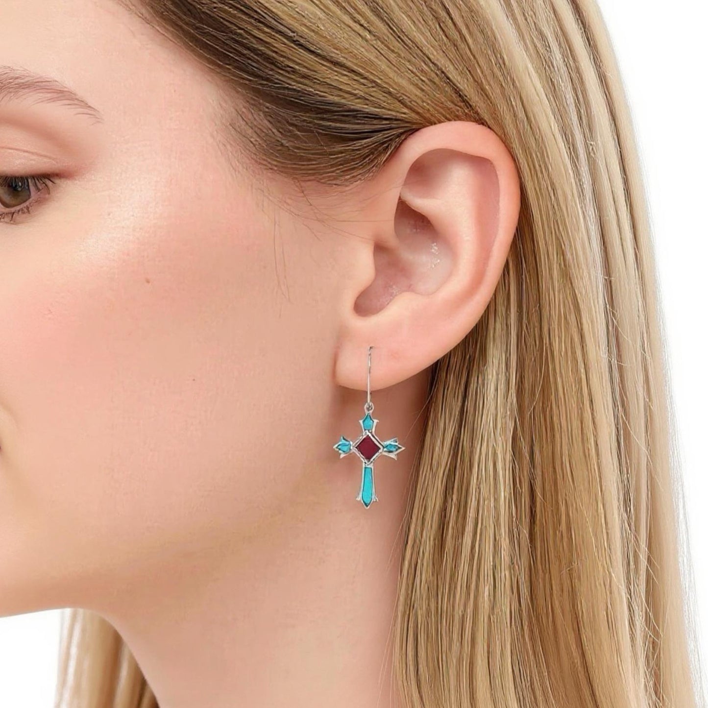 Celestial Cross Larimar Earrings