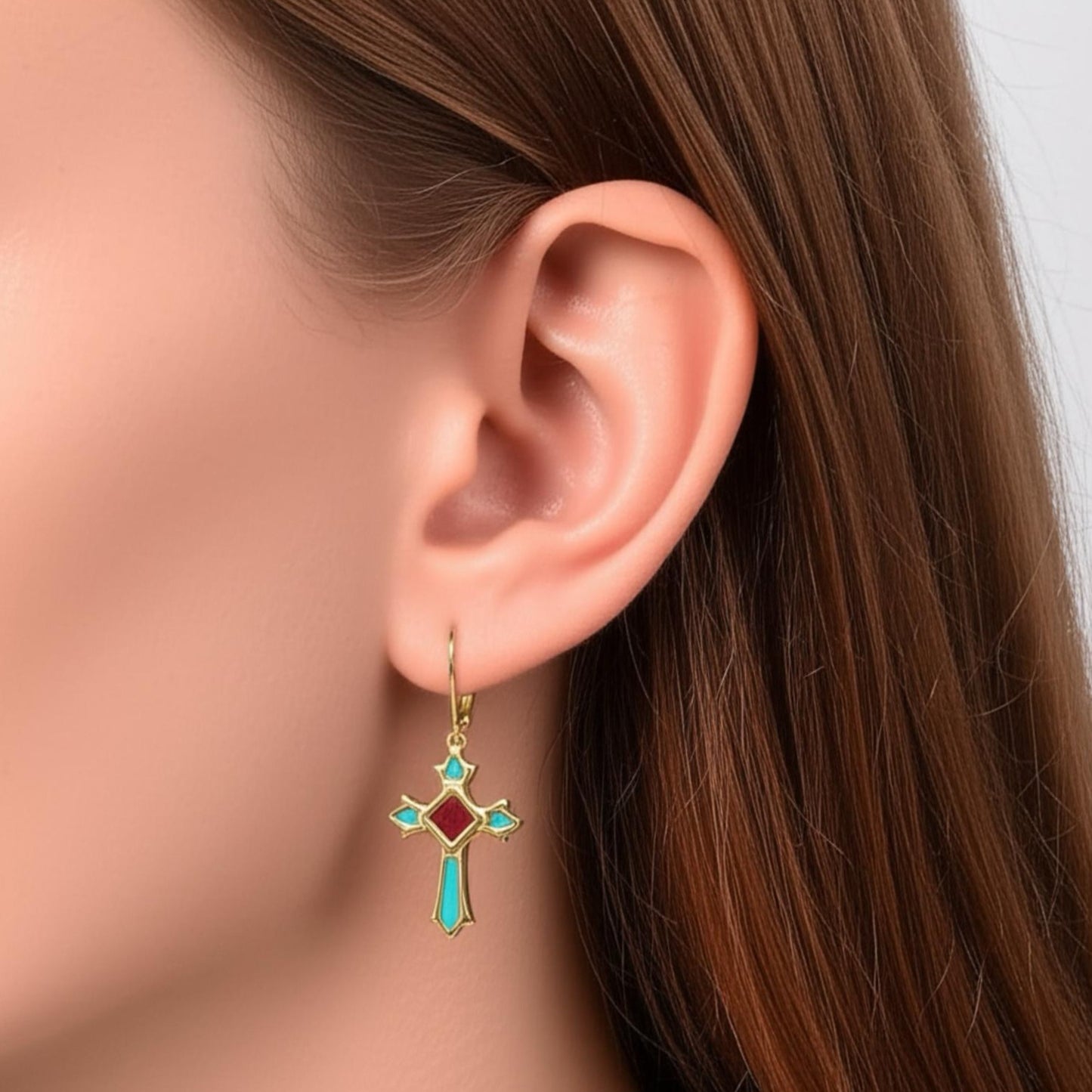 Celestial Cross Larimar Earrings